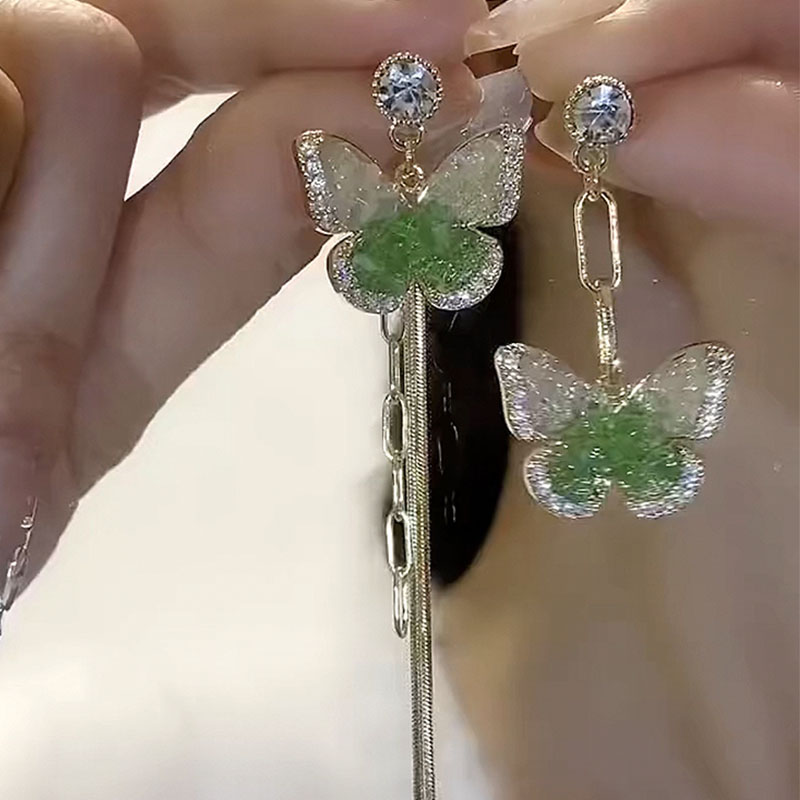 蝴蝶不對稱流蘇耳環   