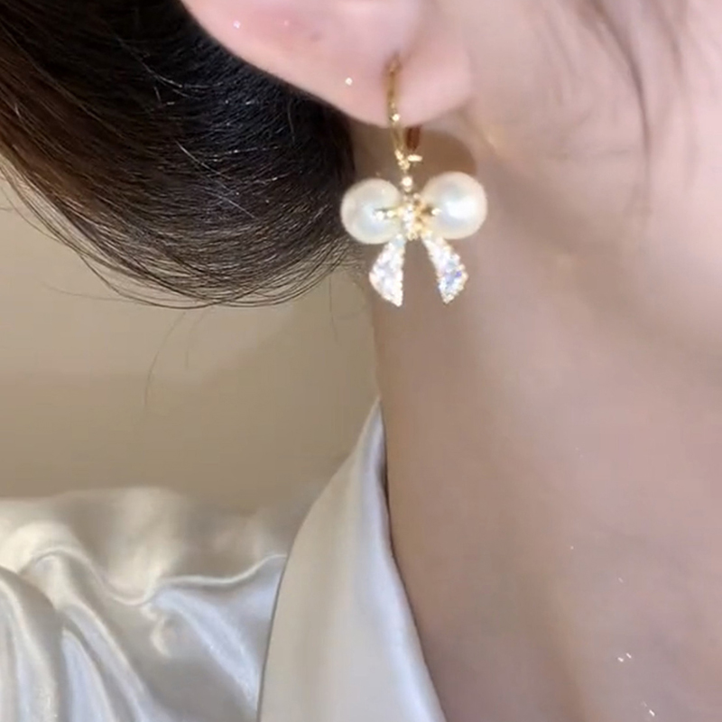 時尚洋氣蝴蝶結珍珠耳環