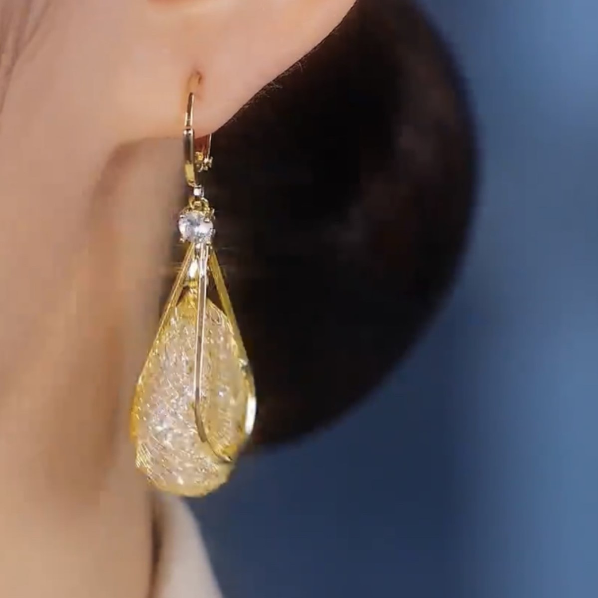 高級感時尚金絲網水滴耳環