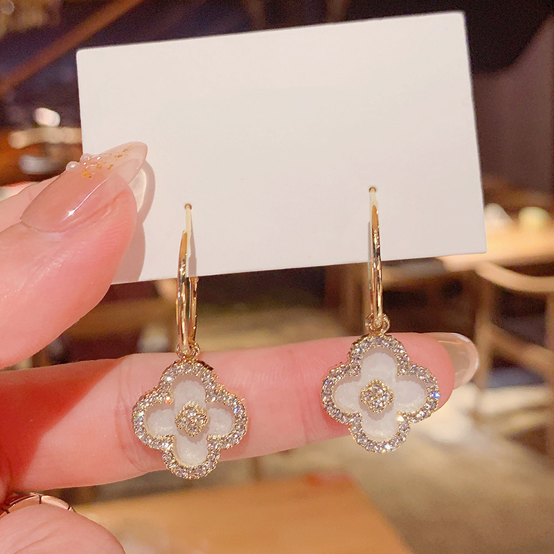 高級水鑽幸運草耳環     