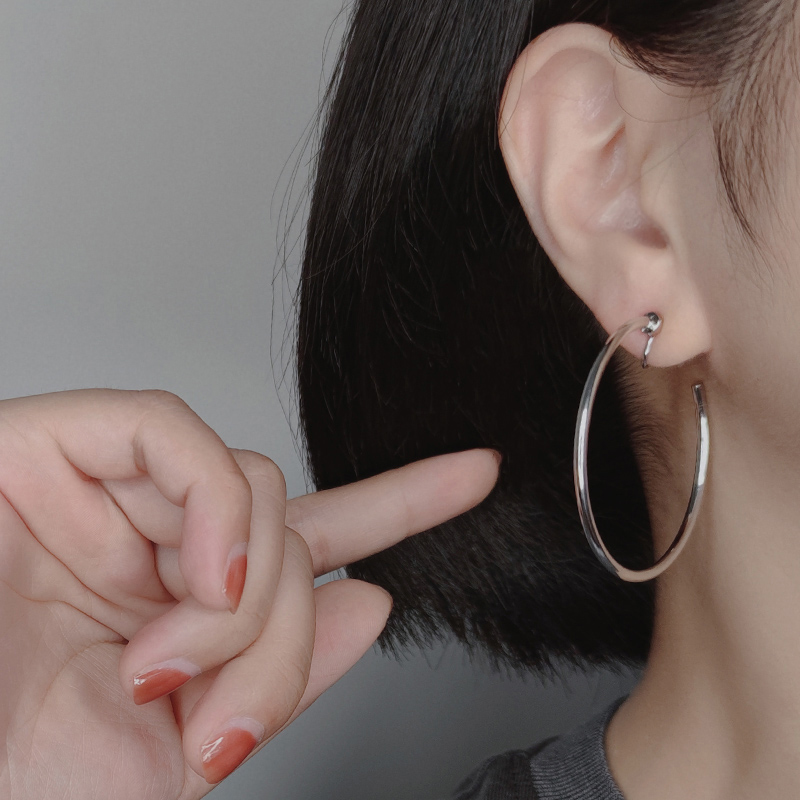 光面細款大圈無耳洞耳環