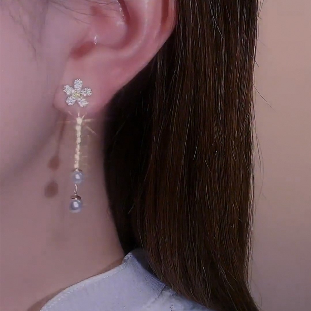 小雛菊珍珠流蘇 一款兩戴耳環