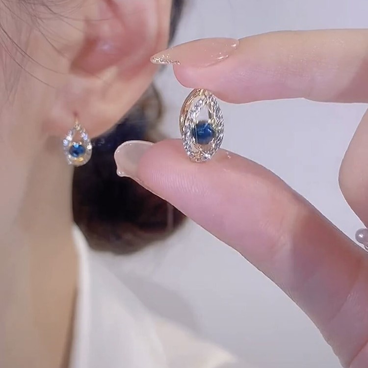 微鑲滿鑽新款藍水晶天使之眼耳環