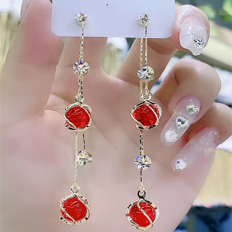紅色貓眼石 一款兩戴 氣質耳環