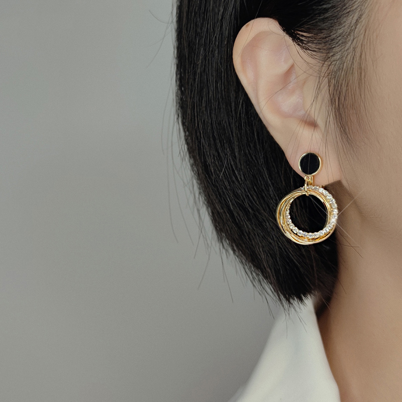 OL多圈氣質閃鑽耳環