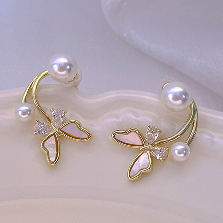 貝母珍珠蝴蝶耳環