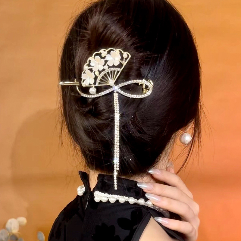 花朵扇形精緻流蘇髮夾