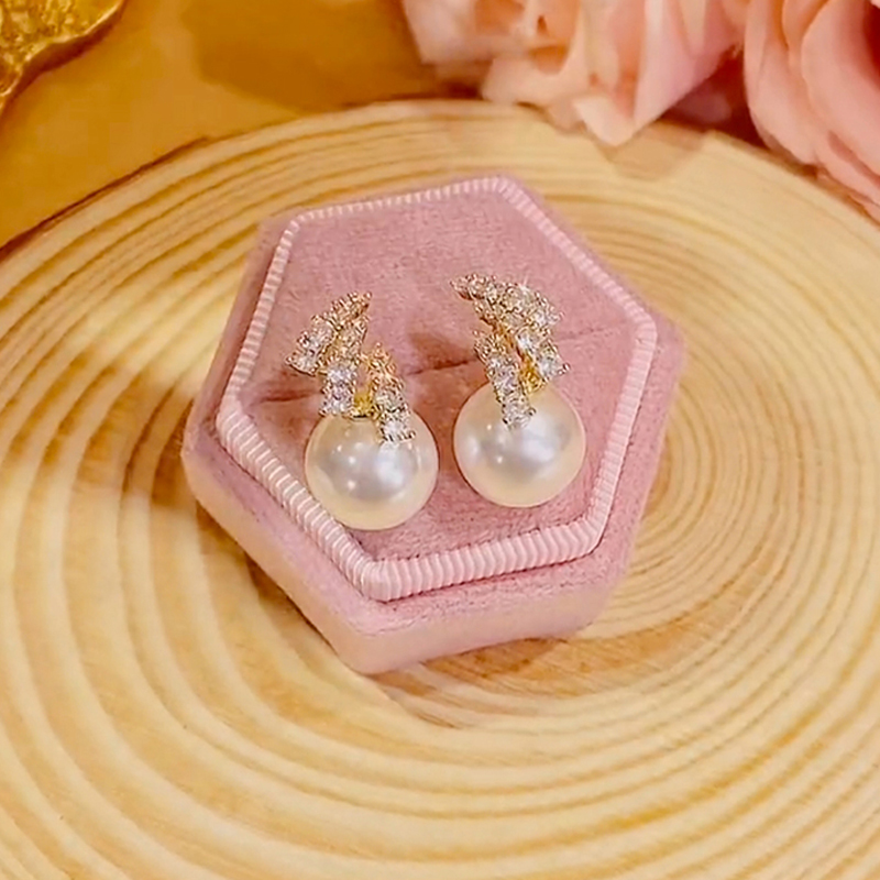 高級感閃鑽珍珠耳環