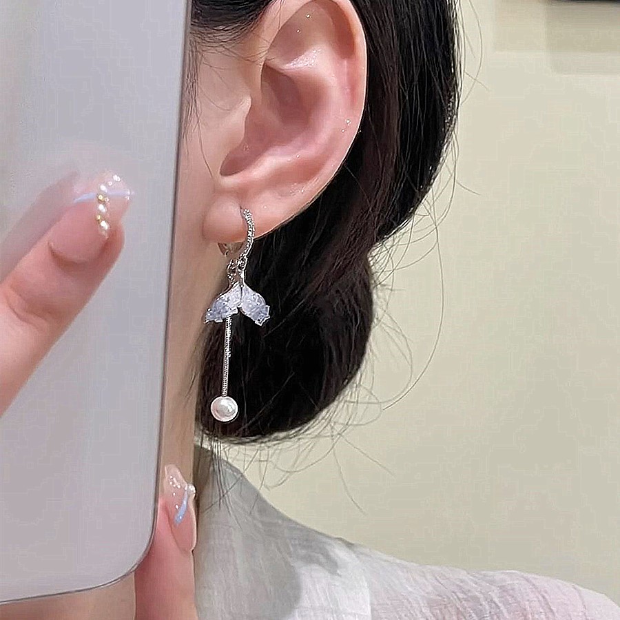 時尚魚尾珠珠流蘇耳環