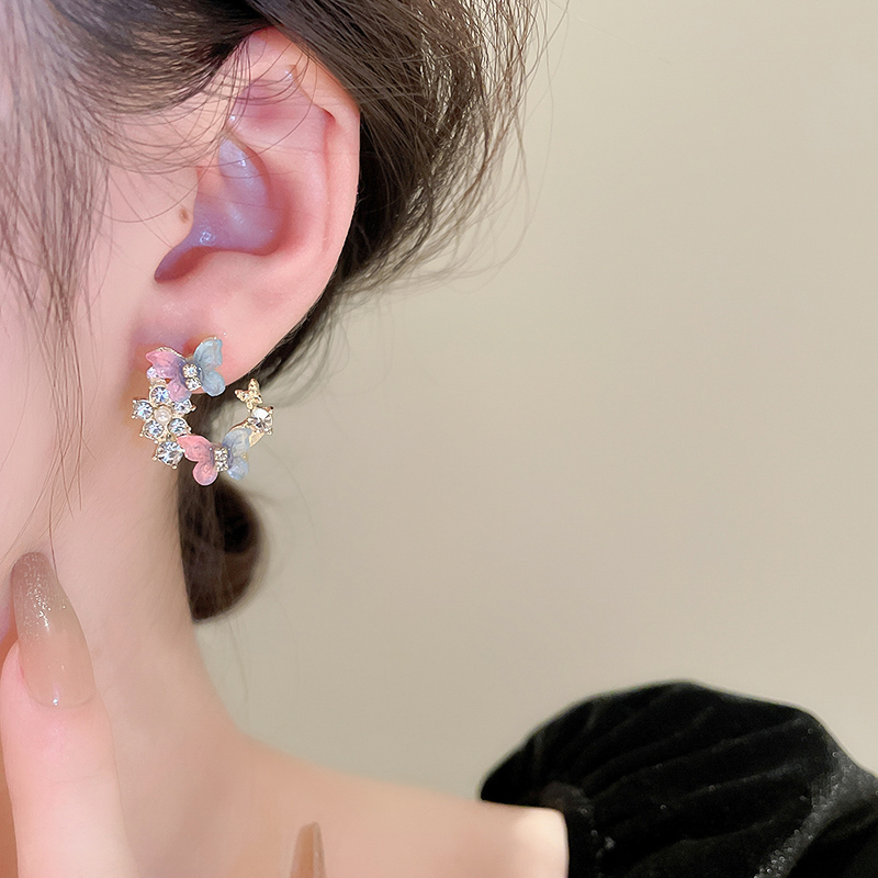 藍色蝴蝶花朵耳環