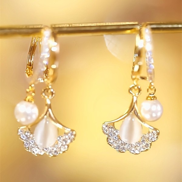 紅色銀杏葉珍珠耳環    