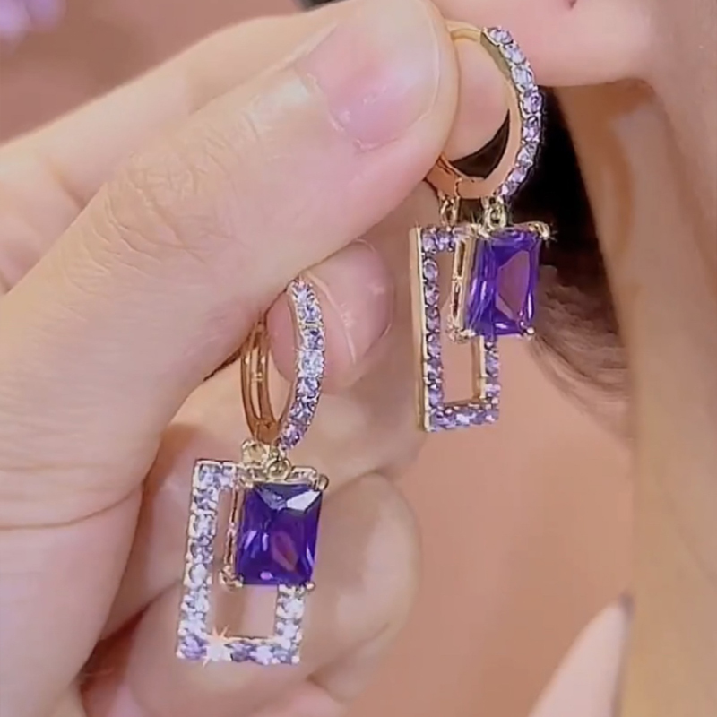紫色水晶方塊耳環耳環