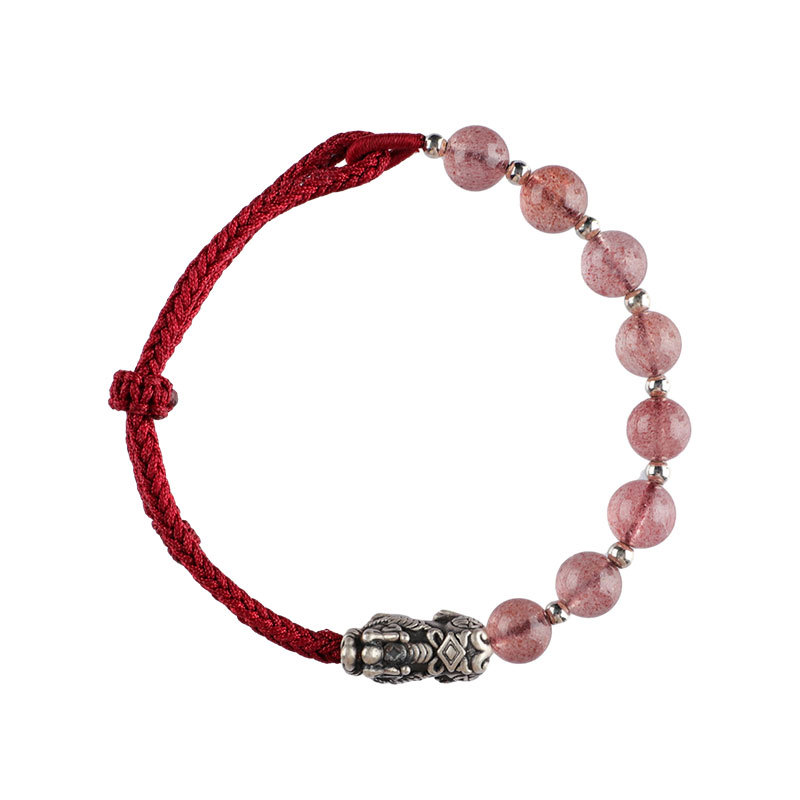 【沫緹甄選】招財財運貔貅黑曜石手串男女情侶同款手繩手鍊草莓晶手珠禮物