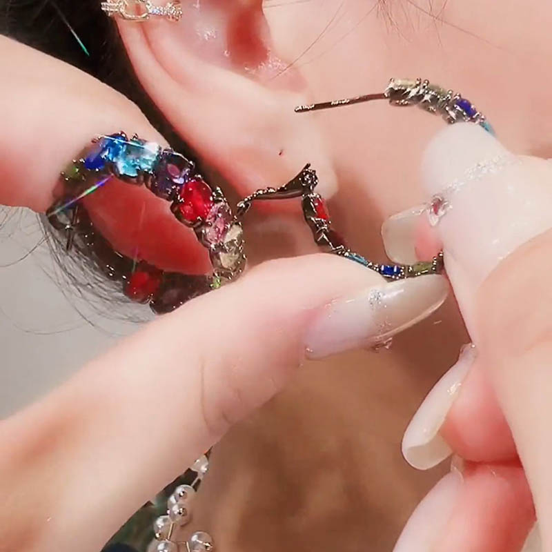彩色鑽石圈圈耳環