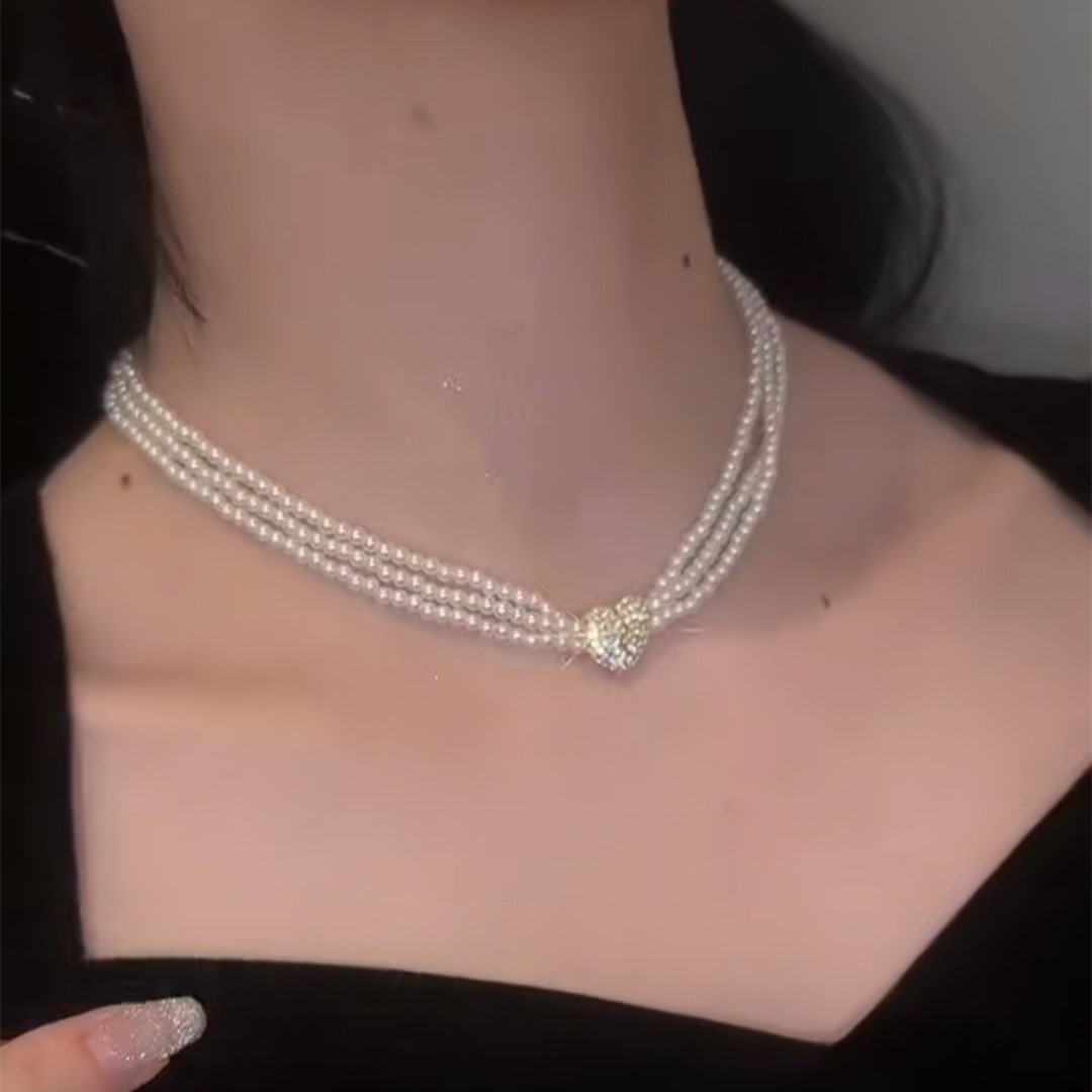 磁力愛心三層項錬 頸錬鎖骨錬