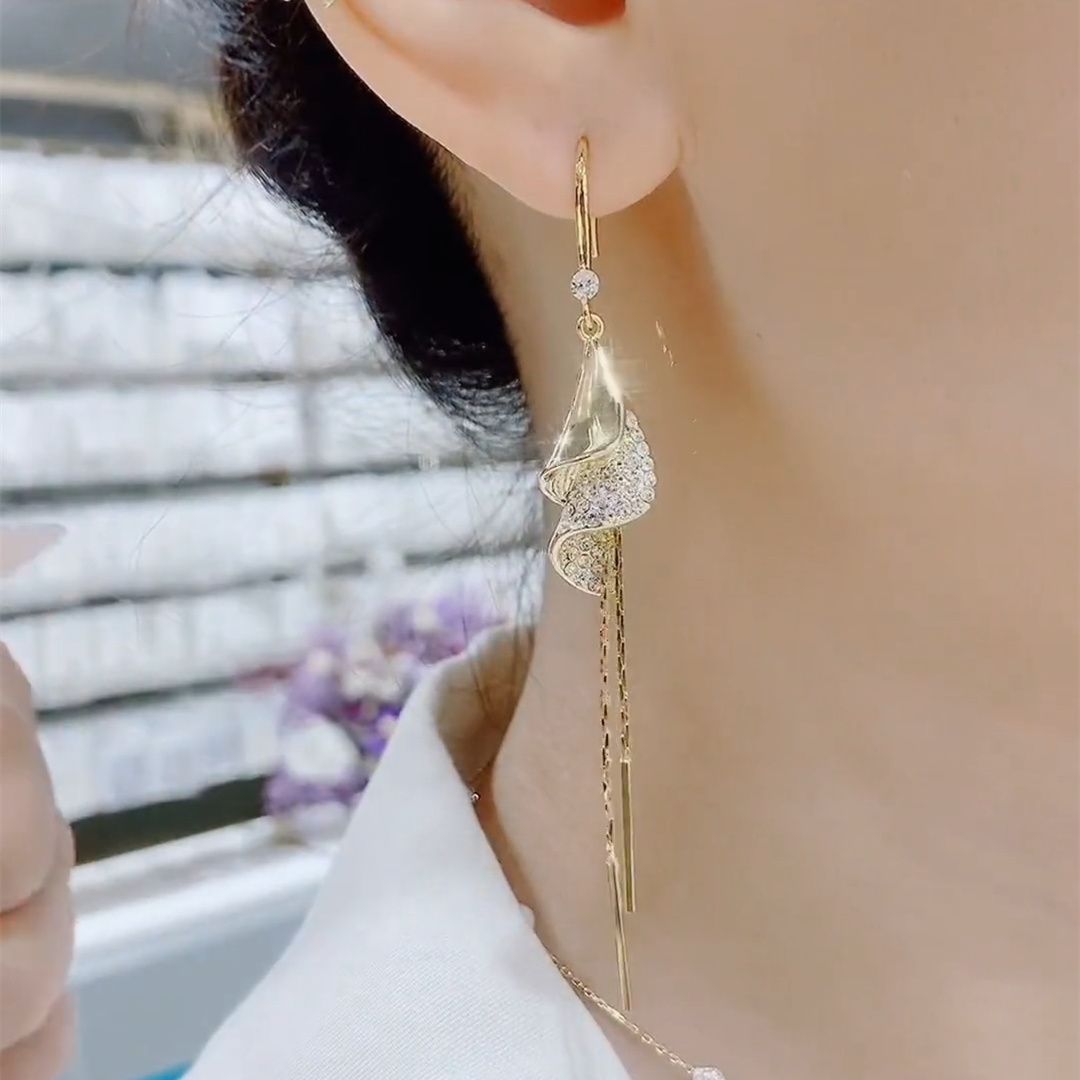 鑲鑽裙擺流蘇耳環