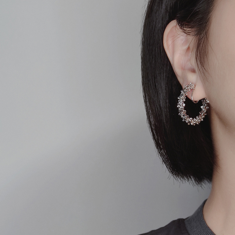 碎銀子多邊形耳圈夾式耳環
