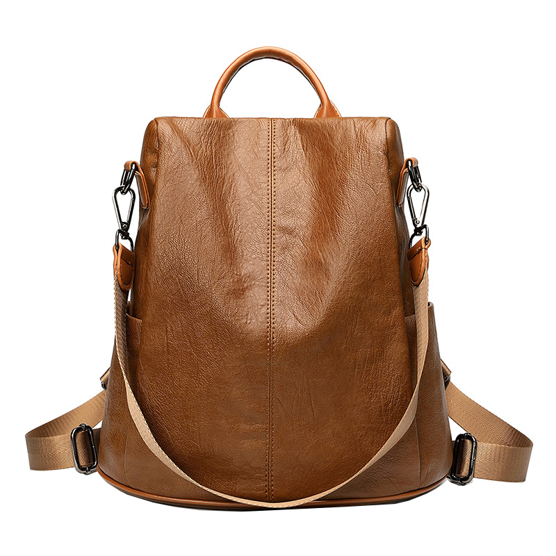 新款軟皮防盜大容量後背包