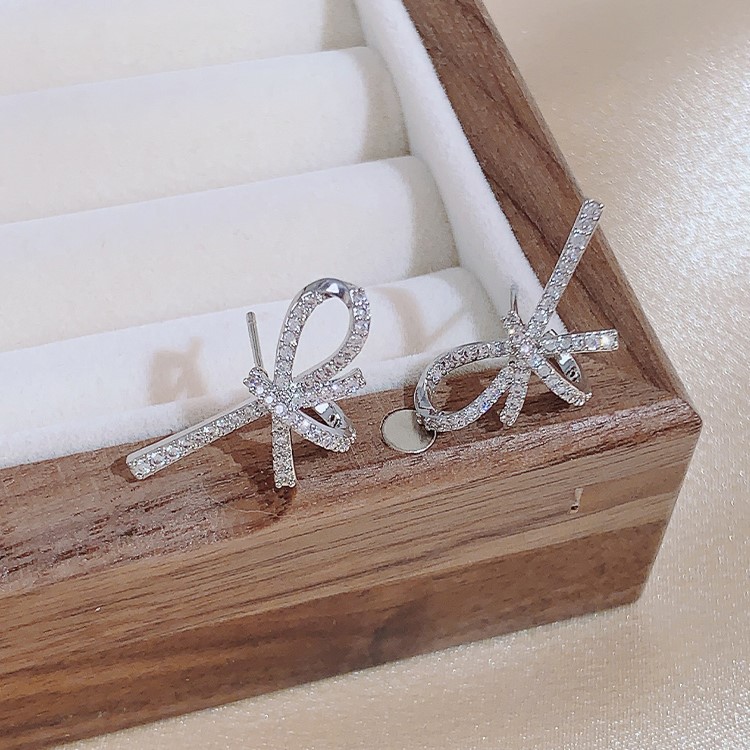 滿鑽蝴蝶結耳環S925純銀耳環