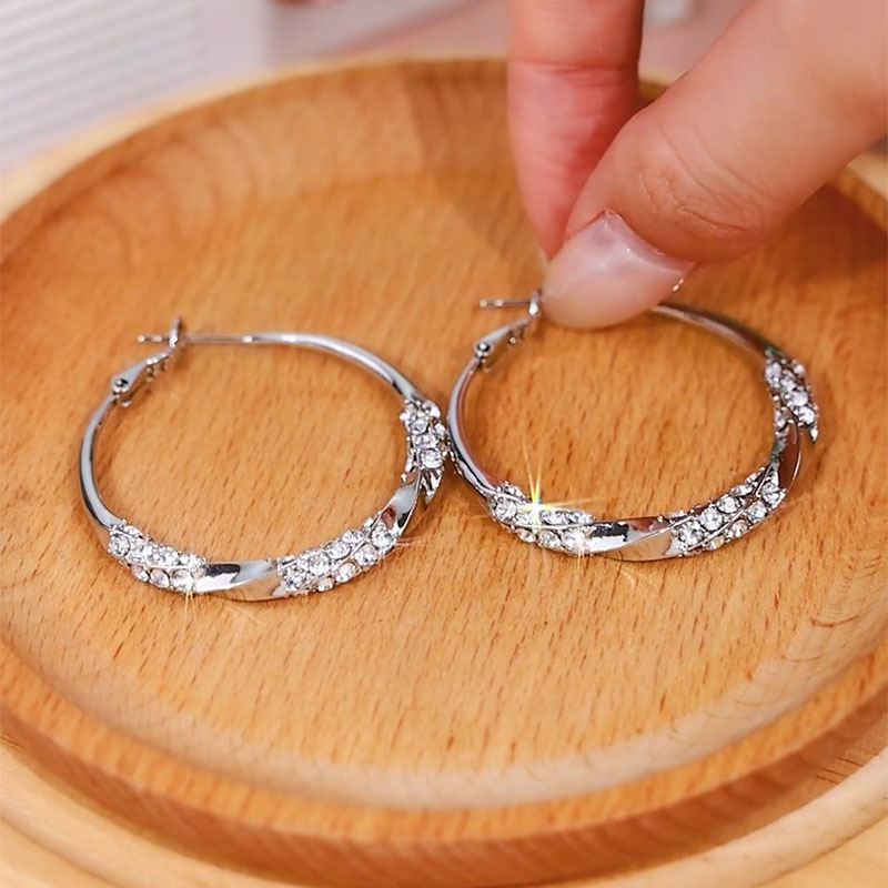 港風鑲鑽大圈圈耳環