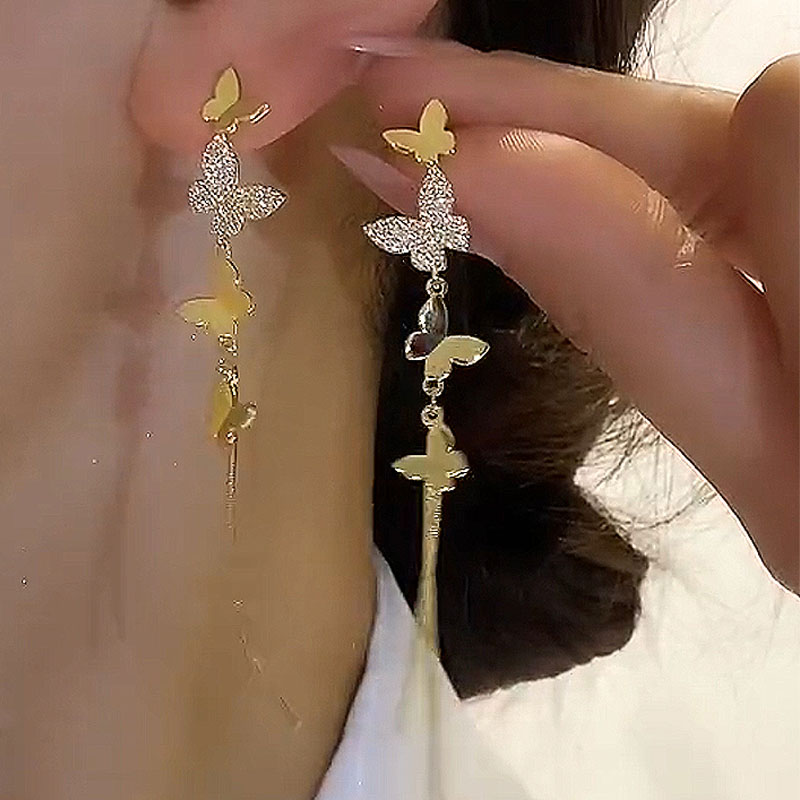 金色蝴蝶流蘇耳環