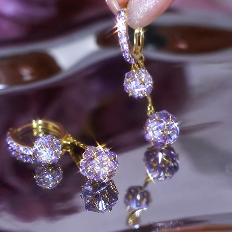 紫色鋯石氣質滿鑽耳環  