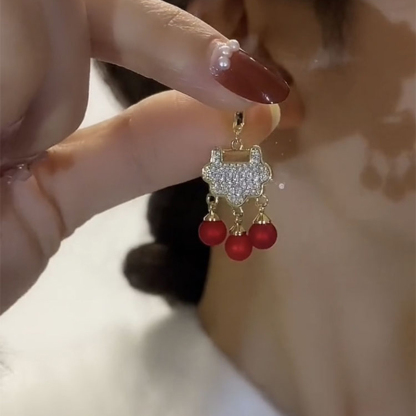 平安鎖紅珍珠耳環