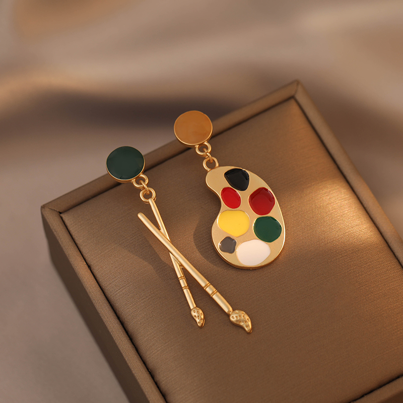 復古撞色藝術家調色盤耳環