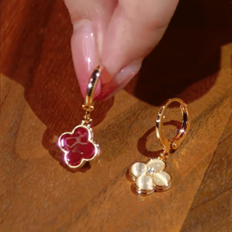 雙色貓眼石四葉草耳環