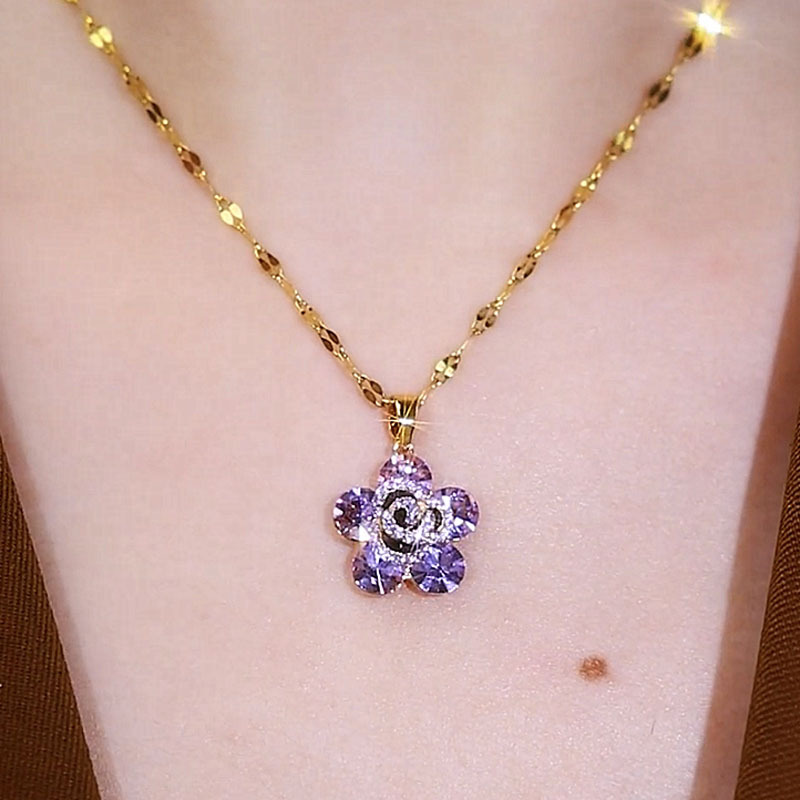 紫色玫瑰花水晶項錬