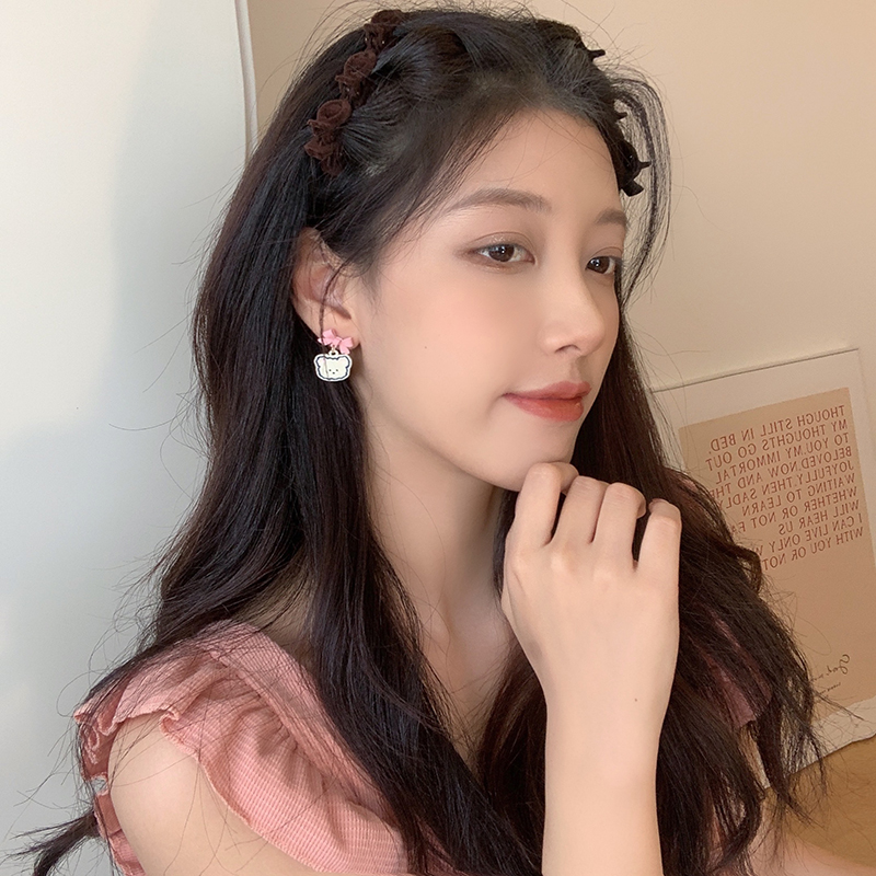 甜美蝴蝶結卡通趣味小熊耳環