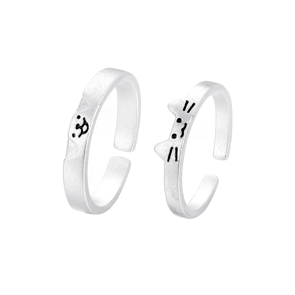 純銀貓咪小狗情侶戒指