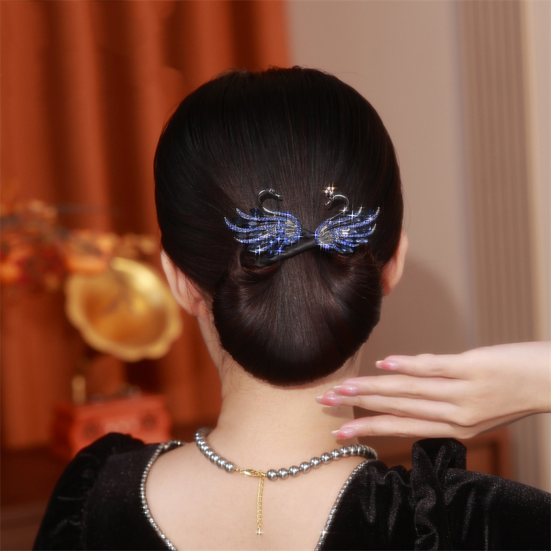 精緻藍色水鑽天鵝髮夾  