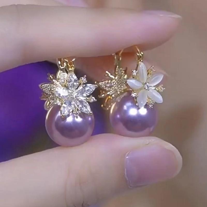 珍珠鋯石雙面花瓣耳環