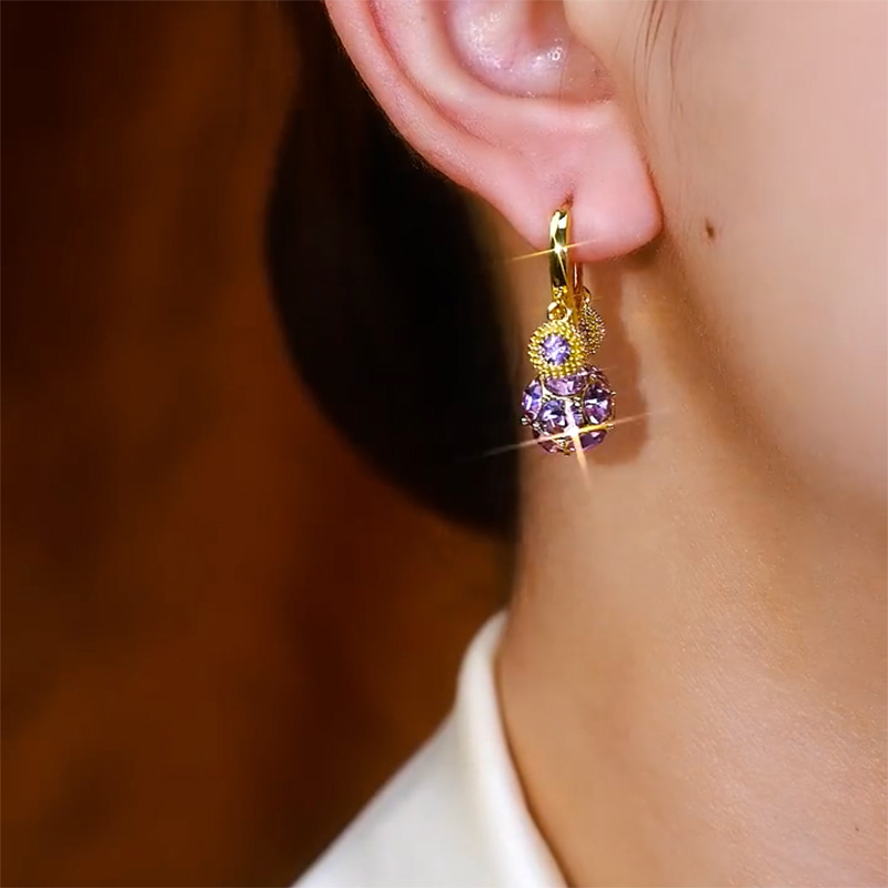 紫色水晶鋯石榴蓮耳環