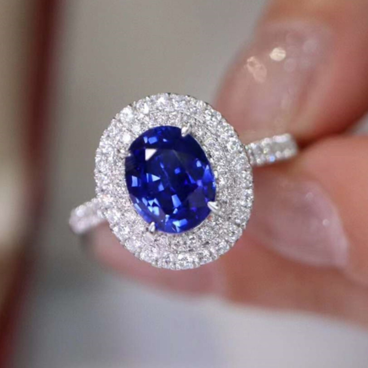 鴿子蛋藍寶石戒指S925純銀戒指