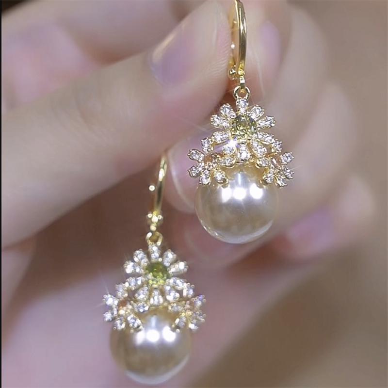 法式設計感花朵珍珠耳環