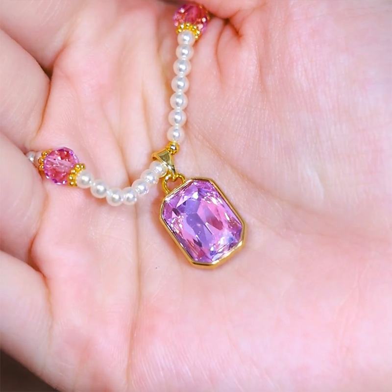 紫色方形水晶吊墜項鍊