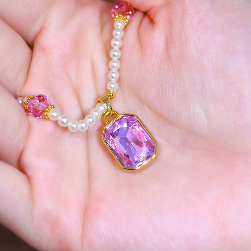 紫色方形水晶吊墜項鍊