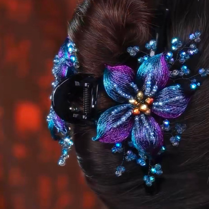 高端輕奢手工銅絲花朵水晶抓夾