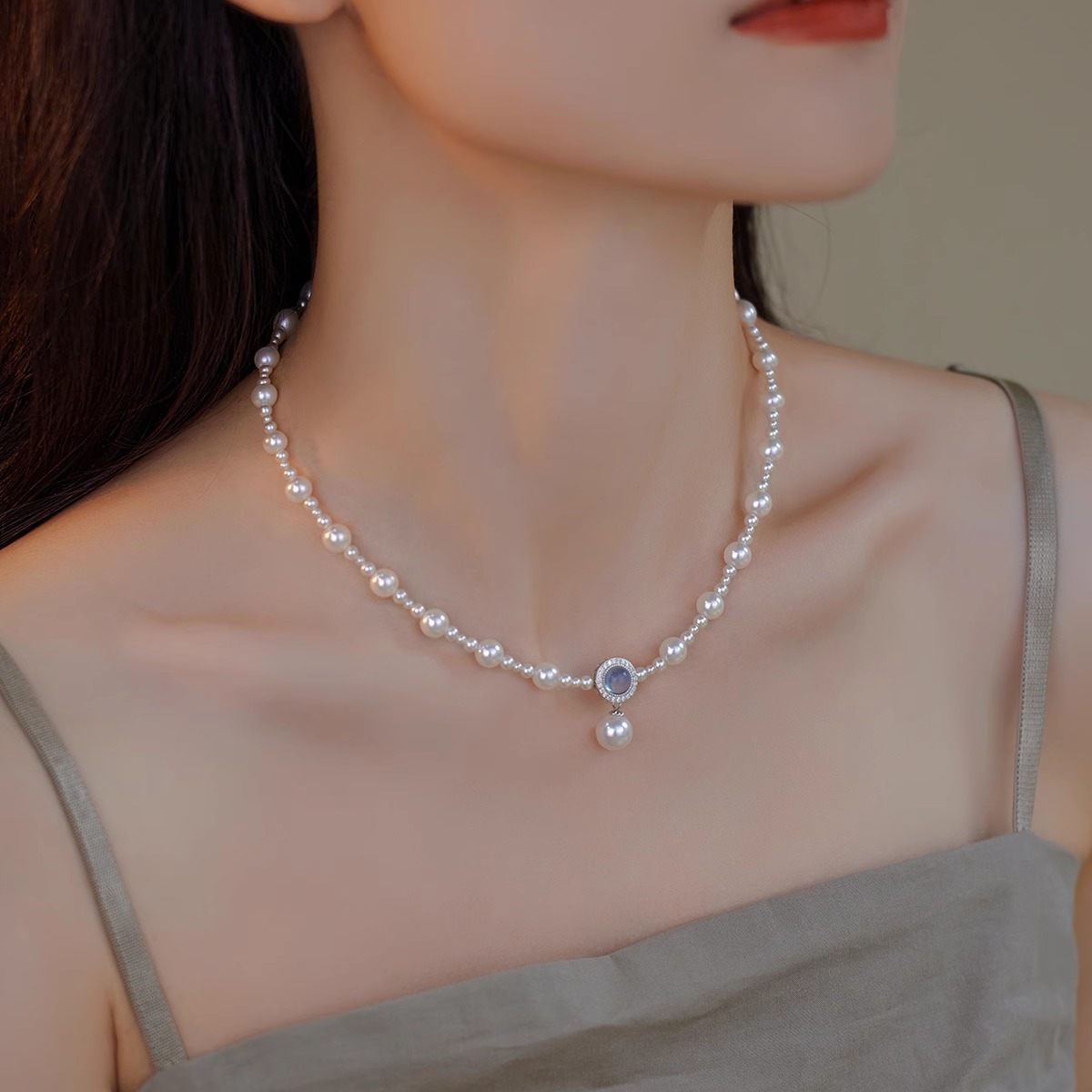 簡約氣質百搭 海藍寶珍珠 S925純銀項錬