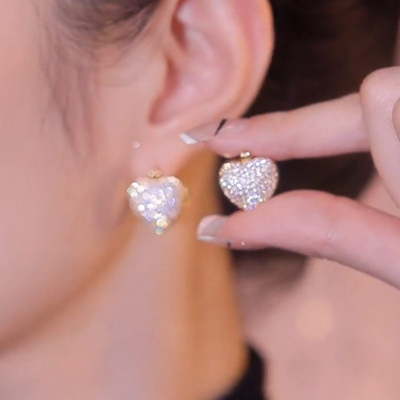 雙面愛心鋯石耳環