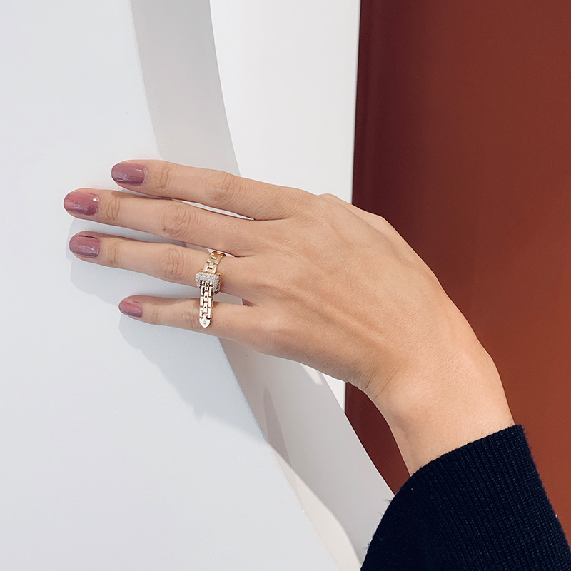 個性錬條滿鑽戒指 【自由調節大小】