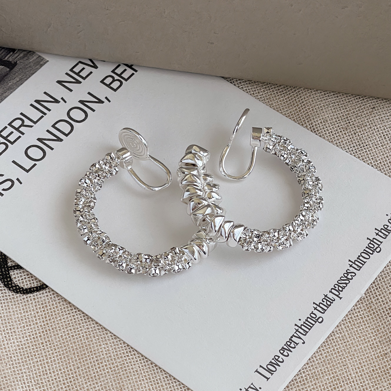 S925銀碎銀拼接圈圈耳環