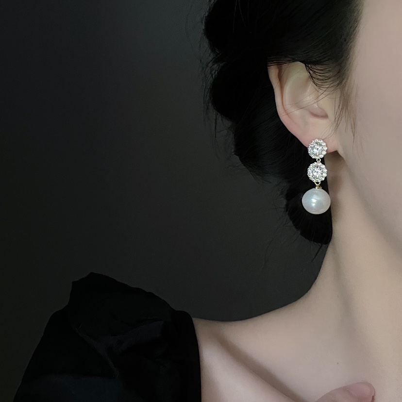 氣質珍珠閃鑽流蘇耳環   