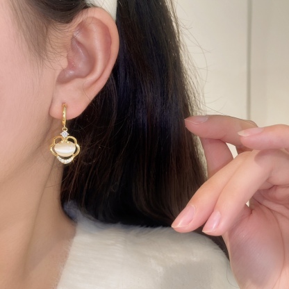 「如意」錦衫貓眼石如意鎖耳扣耳環