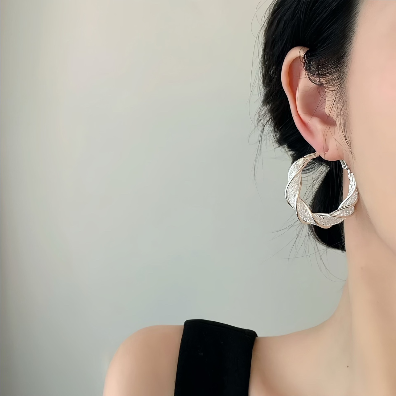 復古網狀圈圈金色耳環 （Earrings）