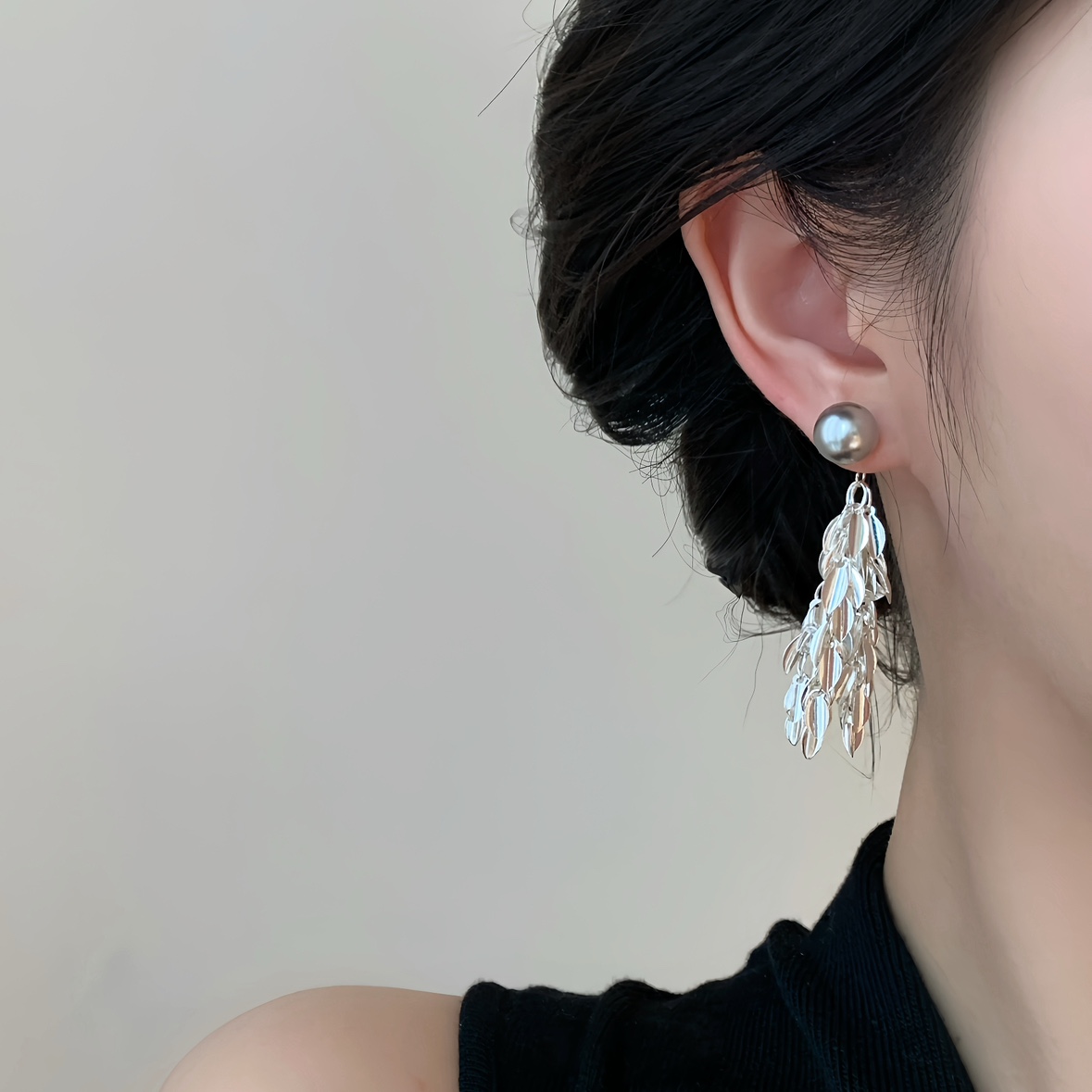 「羽翼」清冷感灰珍珠麥穗耳環