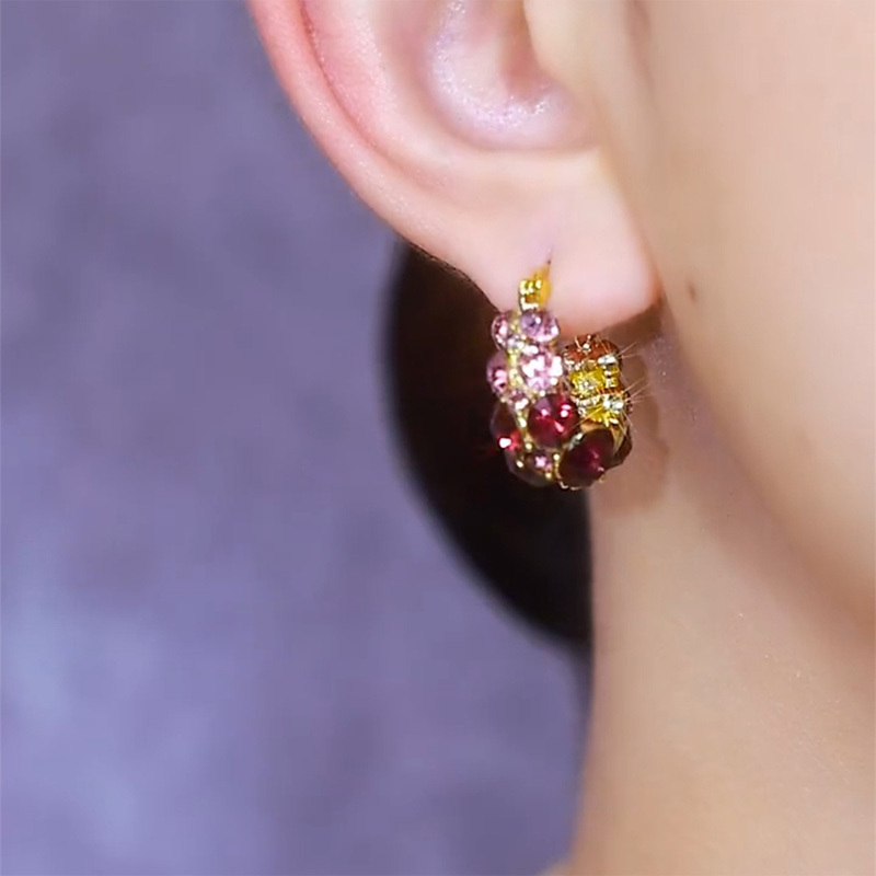 復古紫色鑲鑽C型耳環