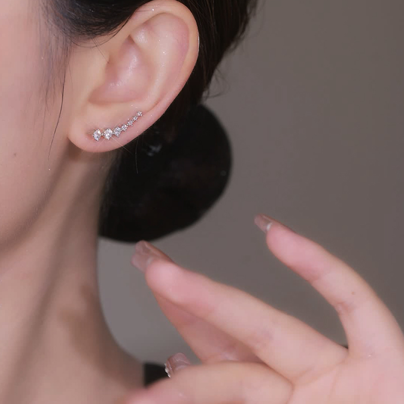 超閃一排式排鑽弧形鋯石耳環